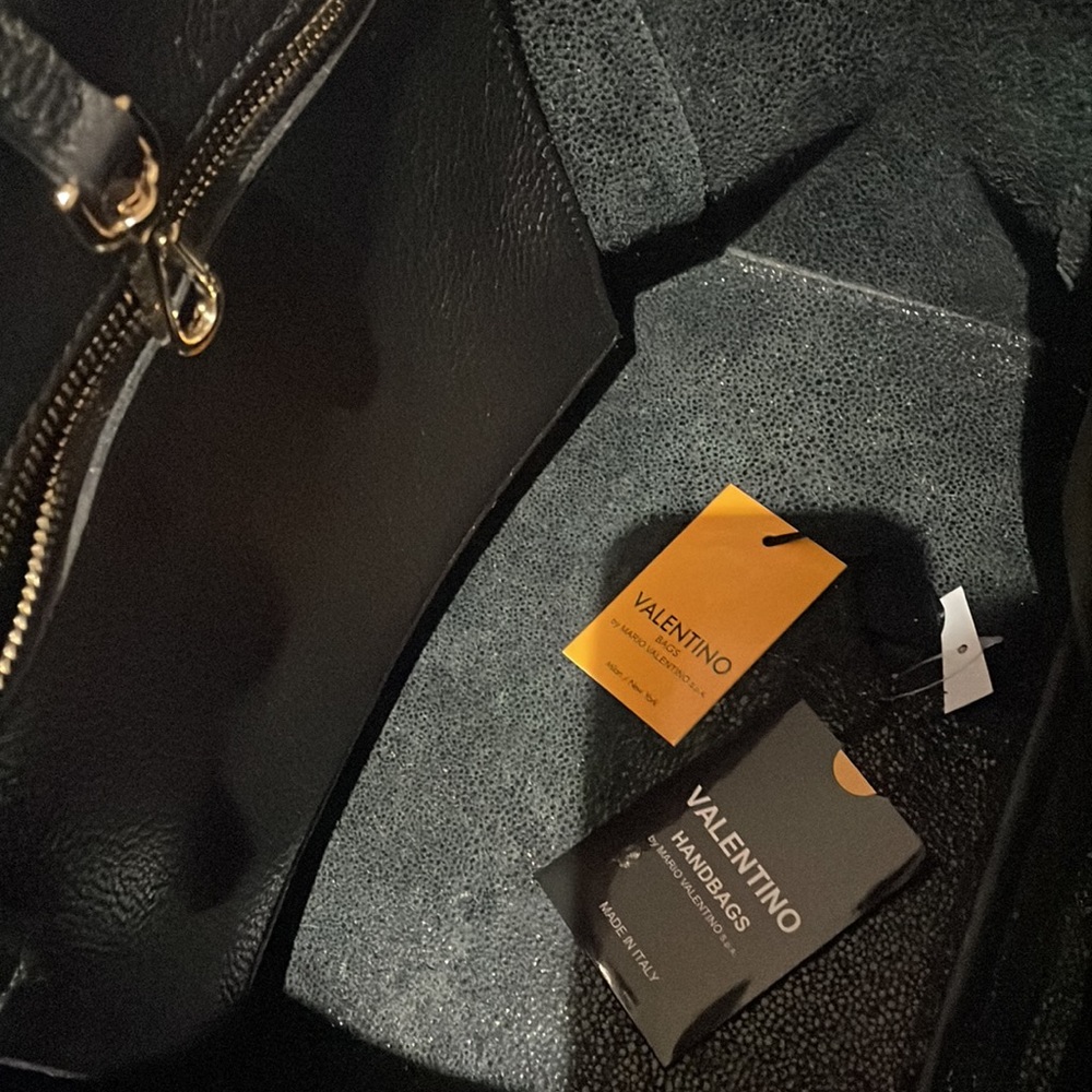 Valentino Black Leather Tote with Gold Chain Accents - Picture 6 of 13